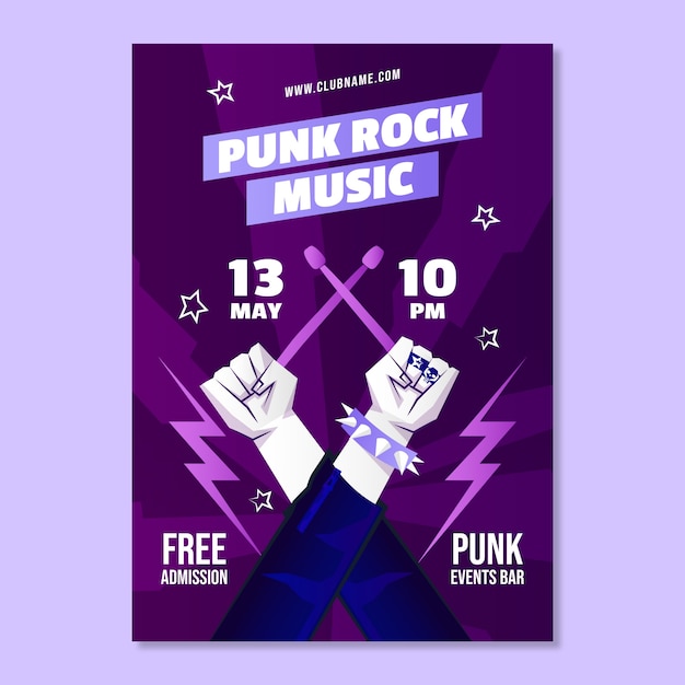 Bezpłatny wektor muzyka gradientowa plakat punk rock