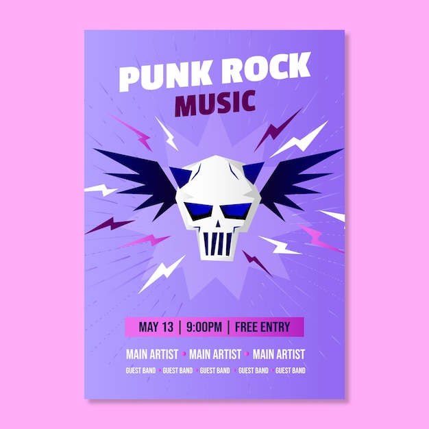 Bezpłatny wektor muzyka gradientowa plakat punk rock