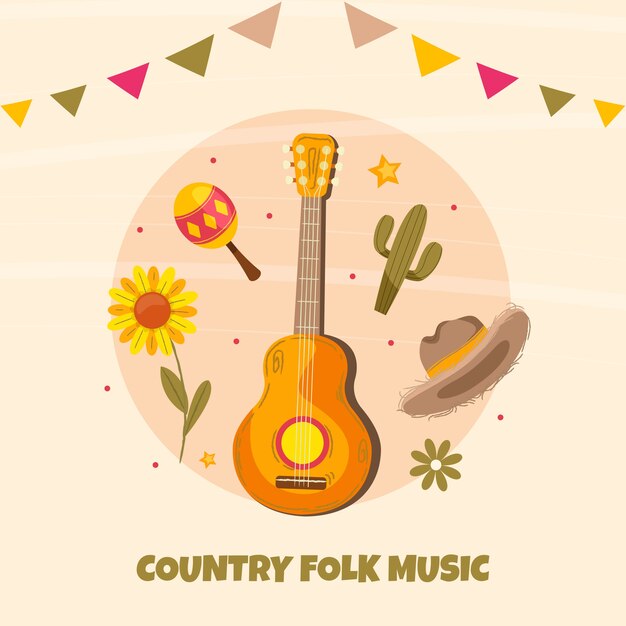 Muzyka ręcznie rysowane ilustracja płaskiej muzyki country