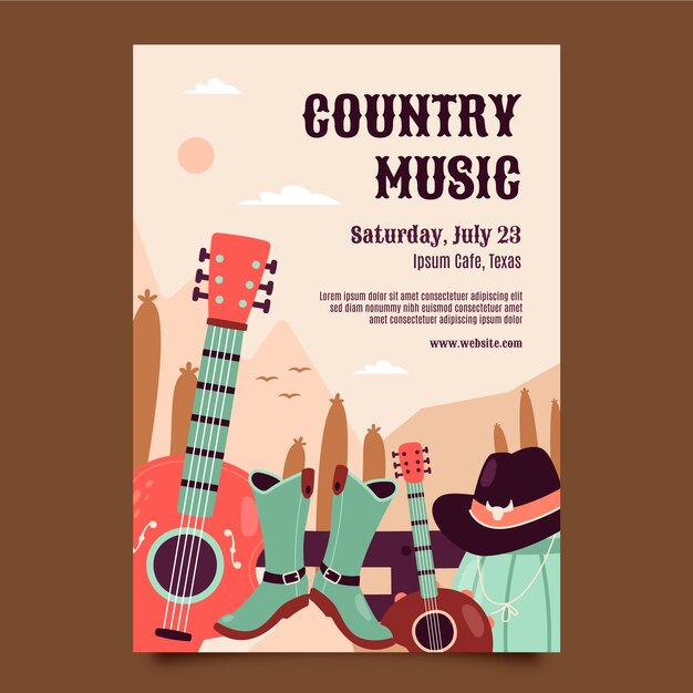 Muzyka ręcznie rysowane płaski plakat muzyki country