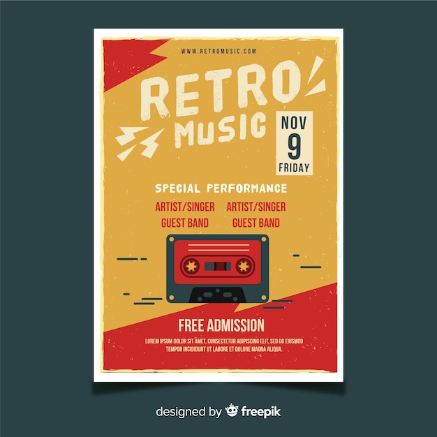 Bezpłatny wektor muzyka retro plakat szablon