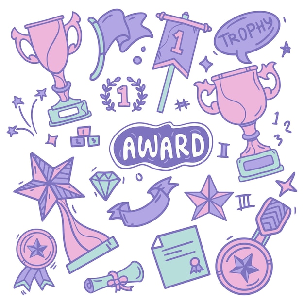Nagroda elementy ręcznie rysowane doodle ilustracji wektorowych