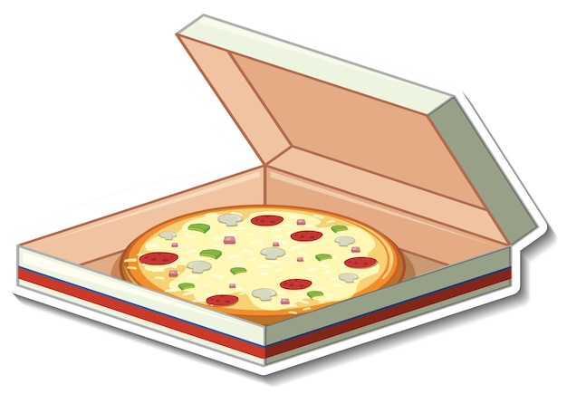 Naklejka pizza w pudełku na białym tle