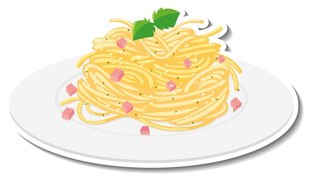 Bezpłatny wektor naklejka spaghetti carbonara na białym