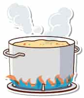 Bezpłatny wektor naklejka z gotującą się zupą w garnku na kuchence