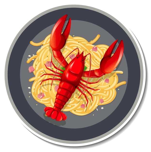 Bezpłatny wektor naklejka z homarem spaghetti na białym tle