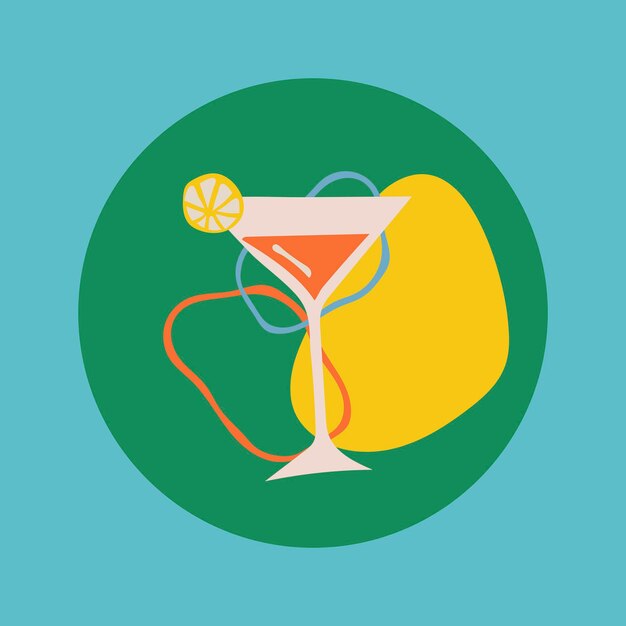 Naklejka z ikoną jedzenia Martini, okładka wyróżnienia na instagramie, retro doodle w kolorowym wektorze