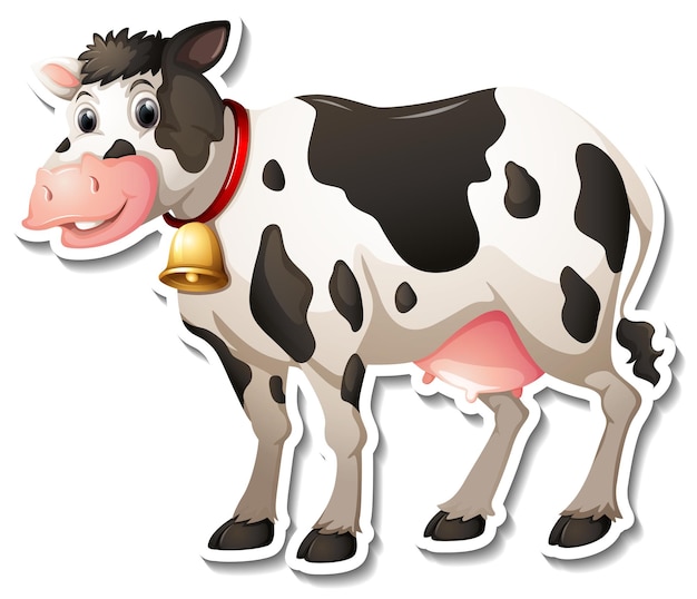 Bezpłatny wektor naklejka z kreskówkowym zwierzęciem gospodarskim krowy