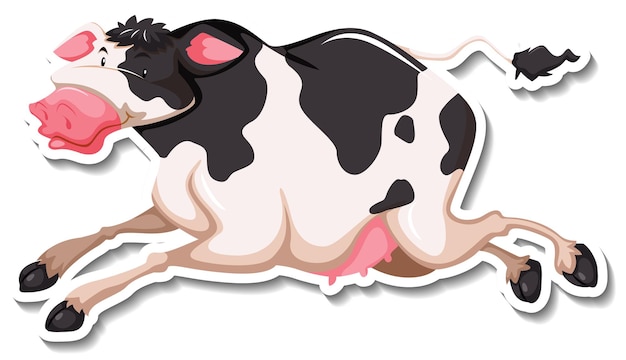 Bezpłatny wektor naklejka z kreskówkowym zwierzęciem gospodarskim krowy