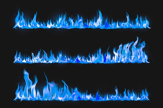 Naklejka z niebieskim płomieniem, realistyczny zestaw wektorów obrazu ognia