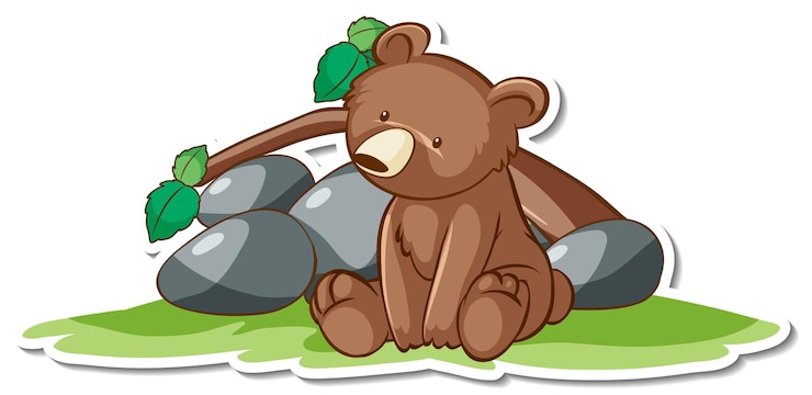 Bezpłatny plik Wektor naklejka ze słodkim niedźwiedziem grizzly w pozycji siedzącej