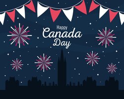 Napis obchodów dnia kanady z pejzażem miejskim