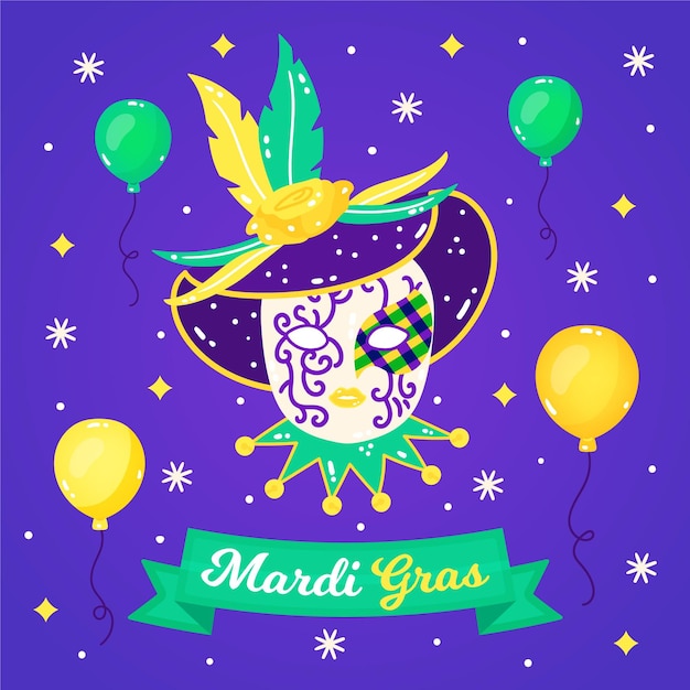 Narysowany Tekst Mardi Gras Z Ilustracją Maski