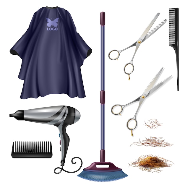 Bezpłatny wektor narzędzia i akcesoria fryzjerskie dla fryzjerów