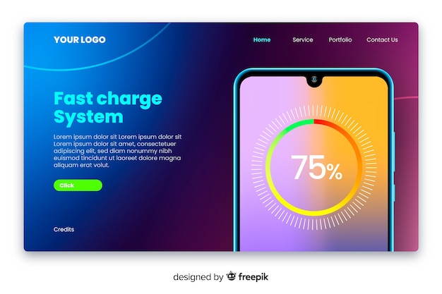Bezpłatny wektor neonowa strona docelowa ze smartfonem