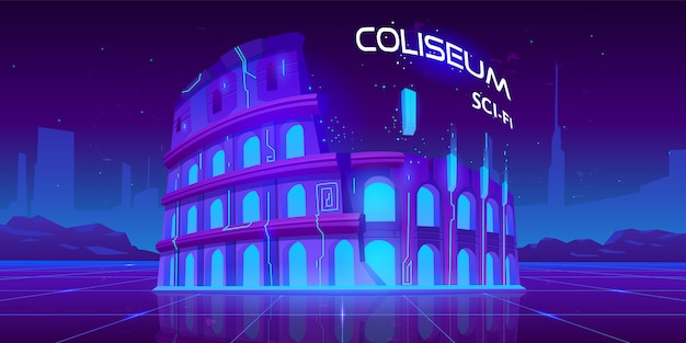 Neonowe Koloseum Na świecącym Tle Science Fiction Retro