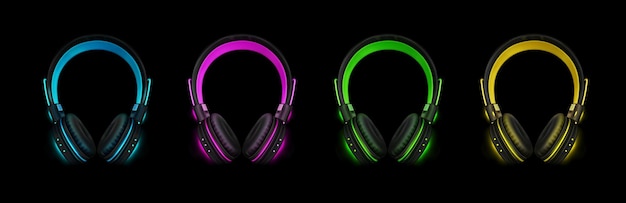 Bezpłatny wektor neonowe słuchawki do słuchania muzyki dj audio headset