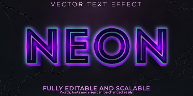 Bezpłatny wektor neonowy efekt tekstowy, edytowalny styl retro i świecący tekst