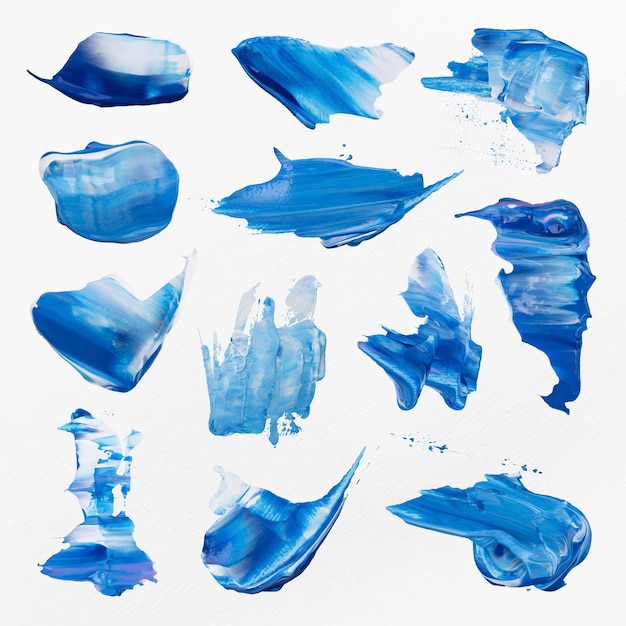 Niebieska farba rozmazująca teksturowana wektor pociągnięcia pędzla kreatywny zestaw graficzny