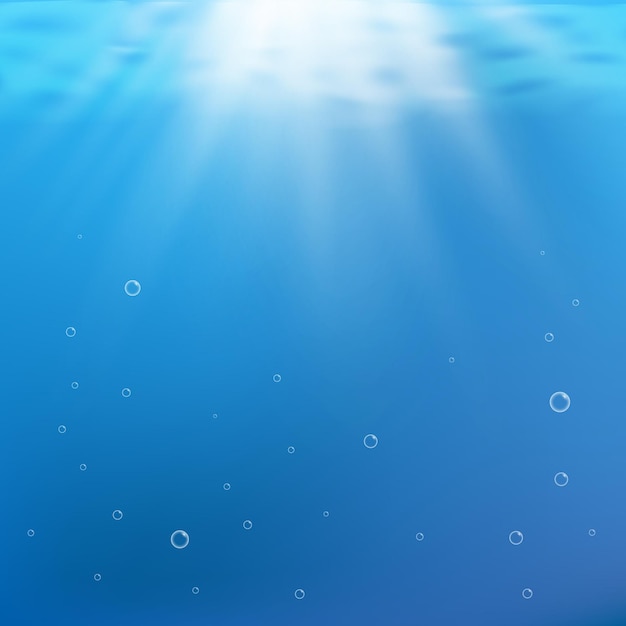 Bezpłatny wektor niebieski pod wodą w tle. promienie światła pod wodą