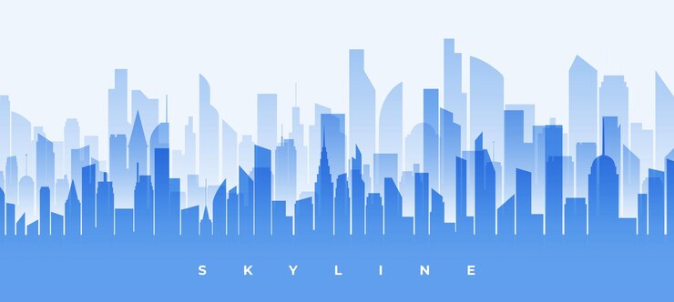 Bezpłatny plik Wektor niebieski urban skyline budynek gęsta sylwetka centrum miasta