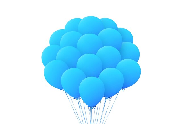 Niebieskie balony bukiety realistyczne na białym tle