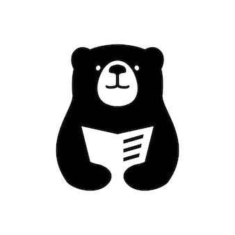 Niedźwiedź książki czytać gazetę negatywnej przestrzeni logo wektor ikona ilustracja