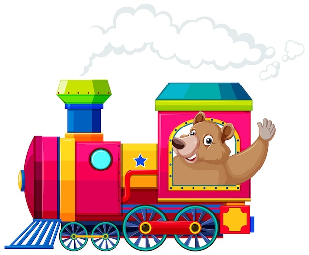 Bezpłatny wektor niedźwiedź w pociągu w stylu kreskówki