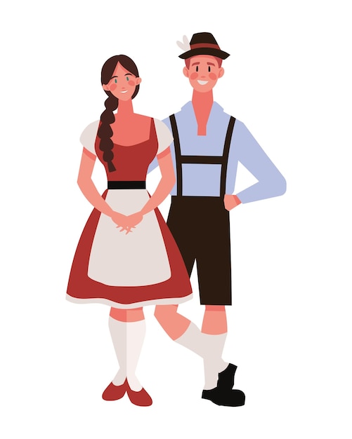 Bezpłatny wektor niemiecka para w ilustracji kostiumu