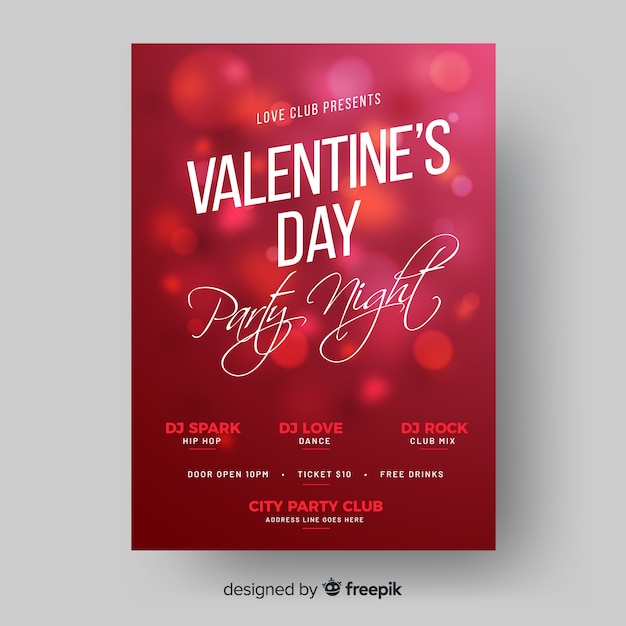 Bezpłatny wektor niewyraźne lights valentine party plakat