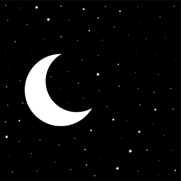 Bezpłatny wektor nocne czarne niebo z księżycem i gwiazdami