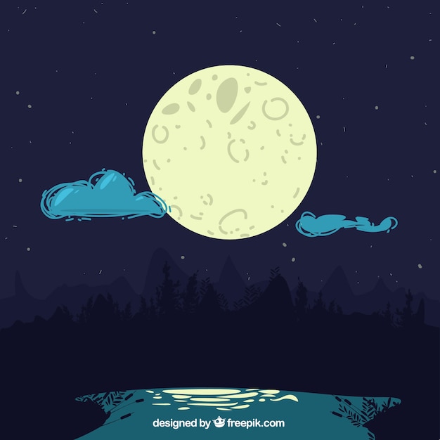 Nocny krajobraz tła z Księżyca i chmury