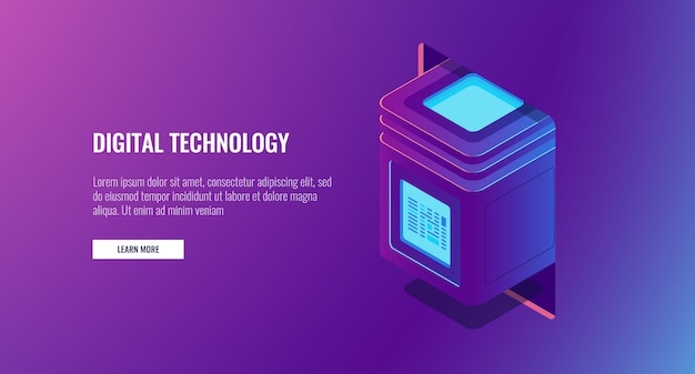 Nowa technologia cyfrowa, serwerownia, blok komputerowy z chronionymi informacjami