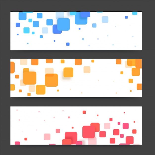 Nowoczesne Banery Lub Nagłówki Z Kolorowymi Kwadratami. Wektor Transparenty Gotowy Do Tekstu Lub Projektu.