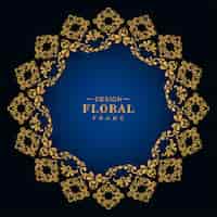 Bezpłatny wektor nowoczesne dekoracyjne złote luksusowe okrągłe kwiatowe ramki niebieskie tło