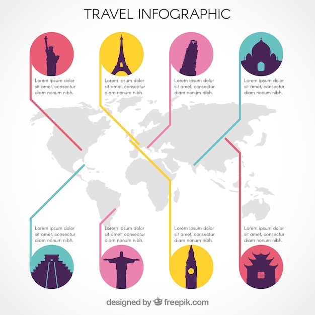 Nowoczesne Infografiki Podróżują Z Zabytkami W Kolorowych Kręgach
