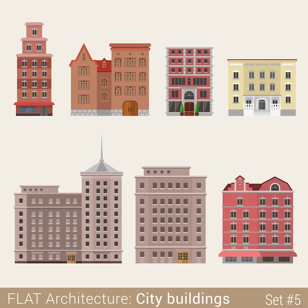 nowoczesne klasyczne budynki miejskie mały sklepik kawiarenka Biblioteka szkolna Dom elementy miasta Stylowa kolekcja architektoniczna