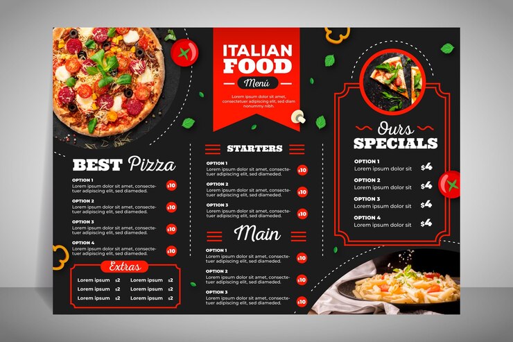 Bezpłatny plik Wektor nowoczesne menu restauracji na pizzę