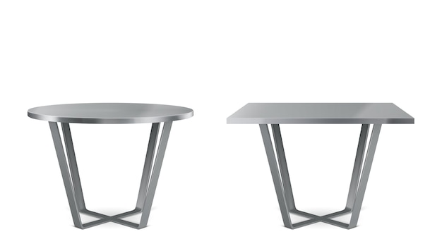 Bezpłatny wektor nowoczesne stoły metalowe z okrągłym i kwadratowym blatem