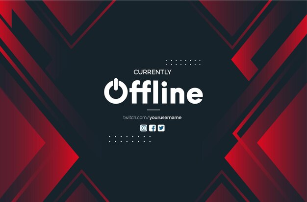 Nowoczesne tło transparent Twitch offline z abstrakcyjnymi czerwonymi kształtami