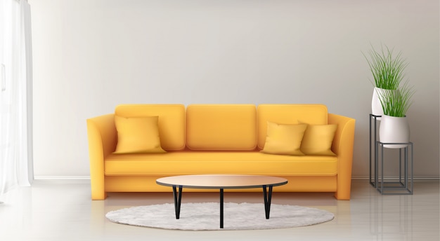 Nowoczesne wnętrze z żółtą sofą