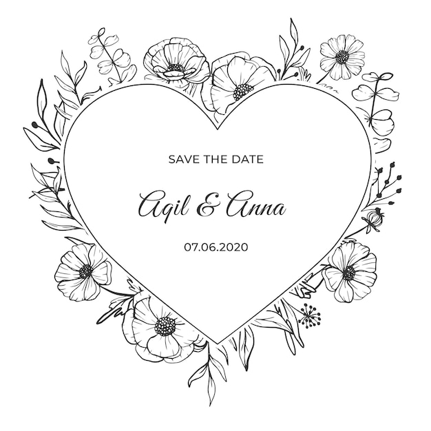 Nowoczesne Zaproszenie Na ślub Z Pięknym Kwiatem Grafiki Liniowej
