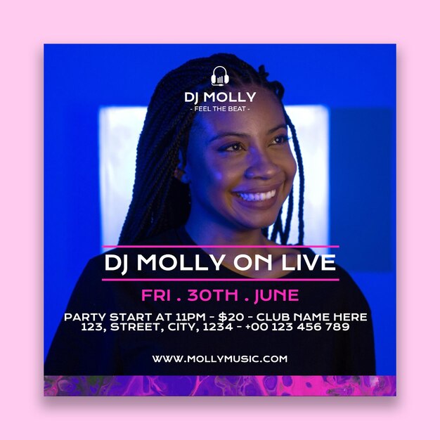 Nowoczesny różowy post DJ Molly na Facebooku
