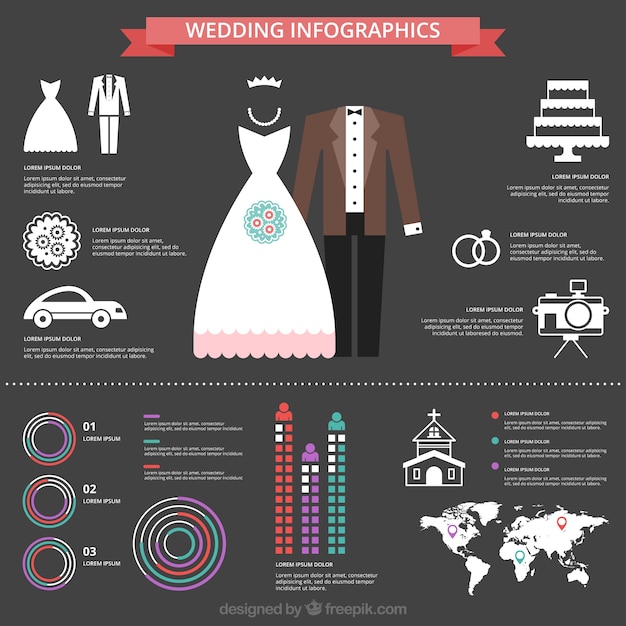 Bezpłatny wektor nowoczesny ślub infografika