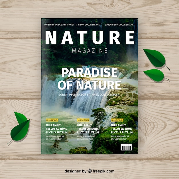Bezpłatny wektor nowoczesny szablon okładki magazynu natura ze zdjęciem