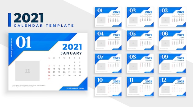 Nowoczesny Szablon Projektu Kalendarza Niebieski Nowy Rok 2021
