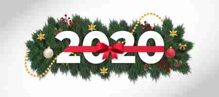 Bezpłatny wektor nowoczesny szczęśliwego nowego roku 2020 z czerwoną wstążką