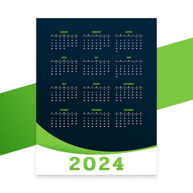 Bezpłatny wektor nowoczesny układ angielskiego kalendarza nowego roku 2024 wektor do druku