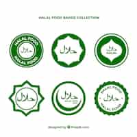 Bezpłatny wektor nowoczesny zestaw halal etykiety żywności z płaskiej konstrukcji