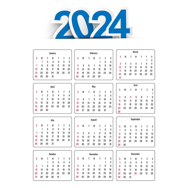 Bezpłatny wektor nowy projekt szablonu kalendarzowego na rok 2024
